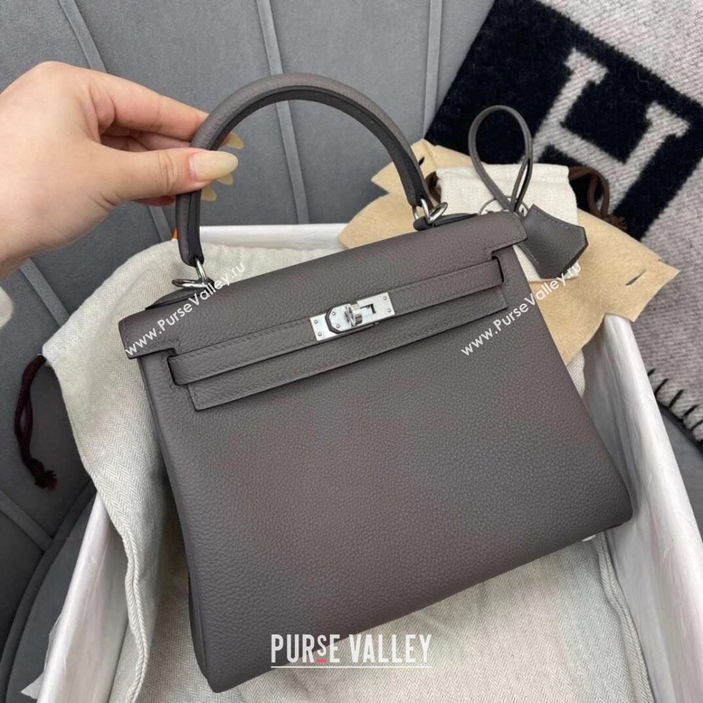 Hermes Kelly 25/28cm Bag in Original Togo Leather Tinware Grey/Silver 2024(Handmade) (M-24022006)