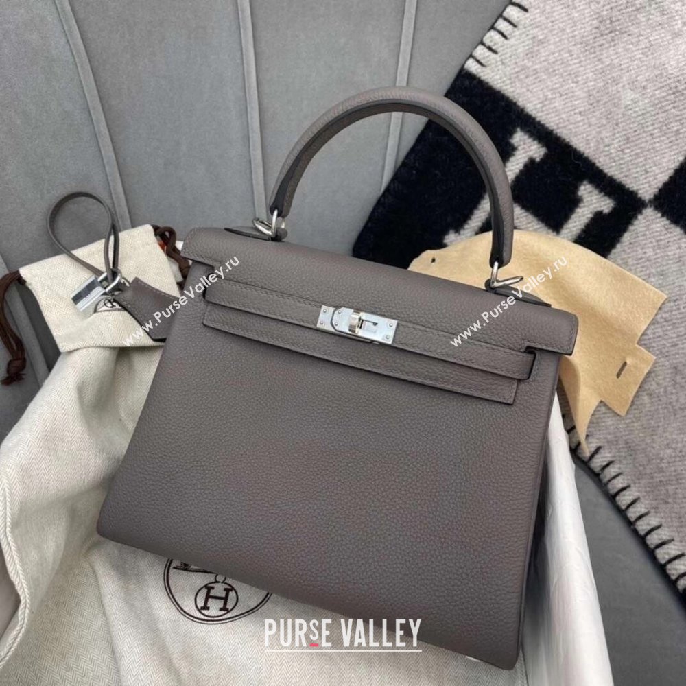 Hermes Kelly 25/28cm Bag in Original Togo Leather Tinware Grey/Silver 2024(Handmade) (M-24022006)