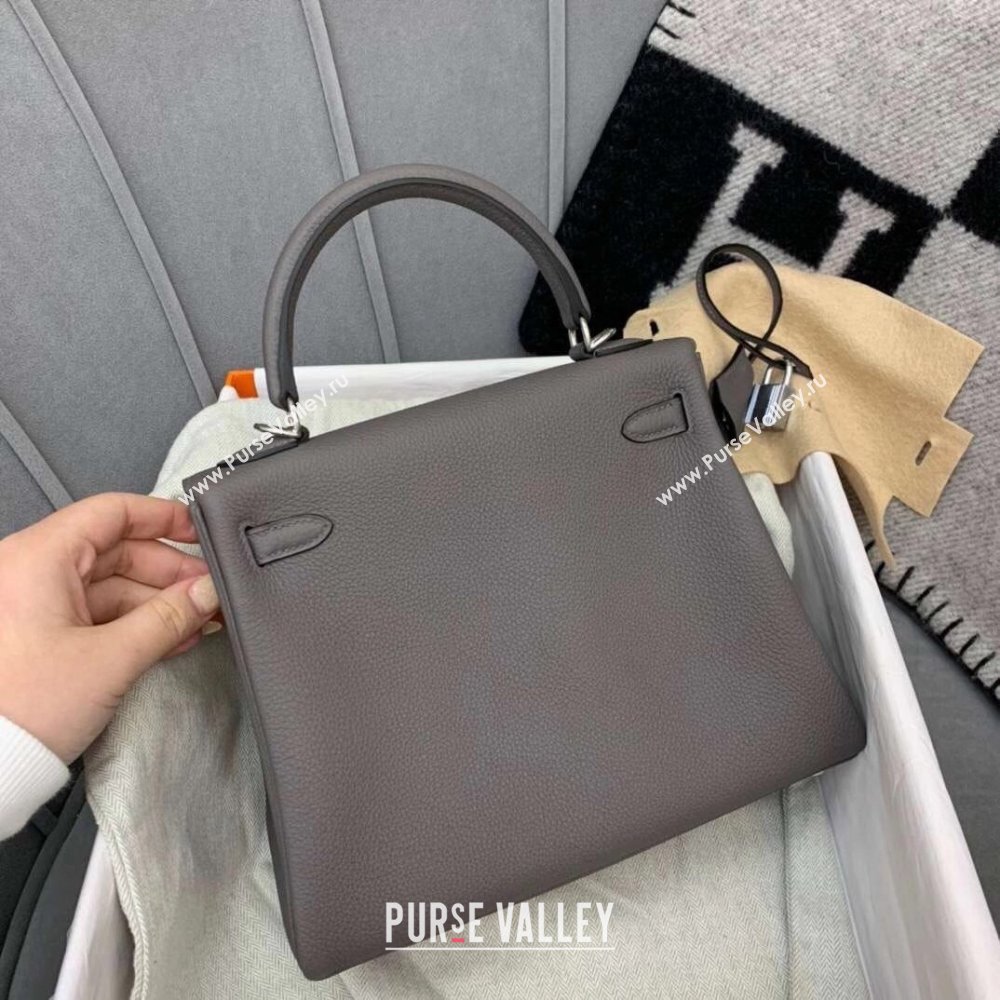 Hermes Kelly 25/28cm Bag in Original Togo Leather Tinware Grey/Silver 2024(Handmade) (M-24022006)