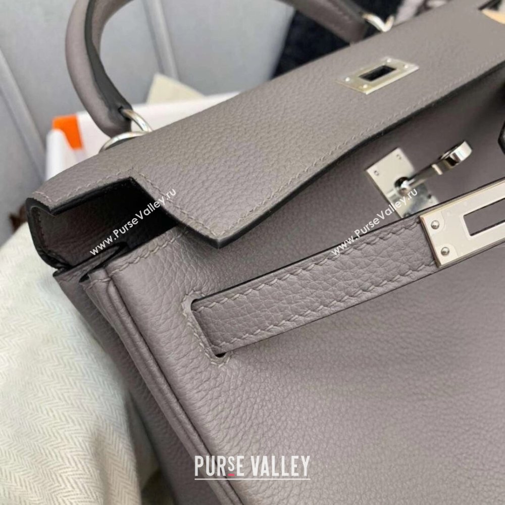 Hermes Kelly 25/28cm Bag in Original Togo Leather Tinware Grey/Silver 2024(Handmade) (M-24022006)