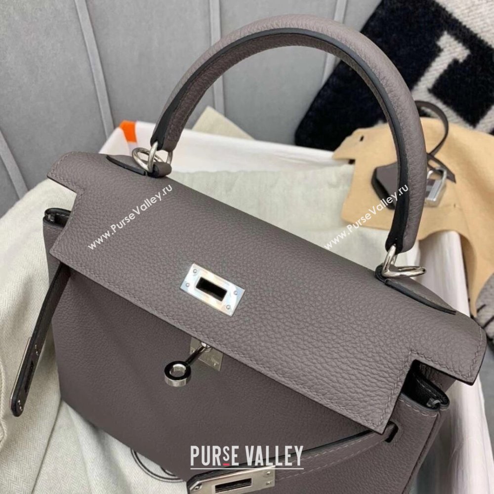 Hermes Kelly 25/28cm Bag in Original Togo Leather Tinware Grey/Silver 2024(Handmade) (M-24022006)