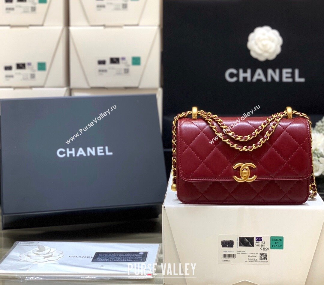 Chanel Quilted Calfskin Mini Flap Bag with Adjustable Strap AS2615 Burgundy 2024 TOP Quality (SHUNY-24091213)