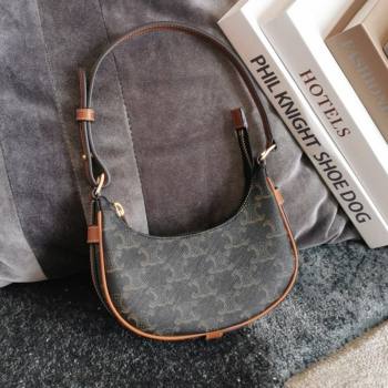 Celine Mini Ava Hobo Bag in in Triomphe Canvas and Calfskin Tan Brown 2021 (BL-21090430)