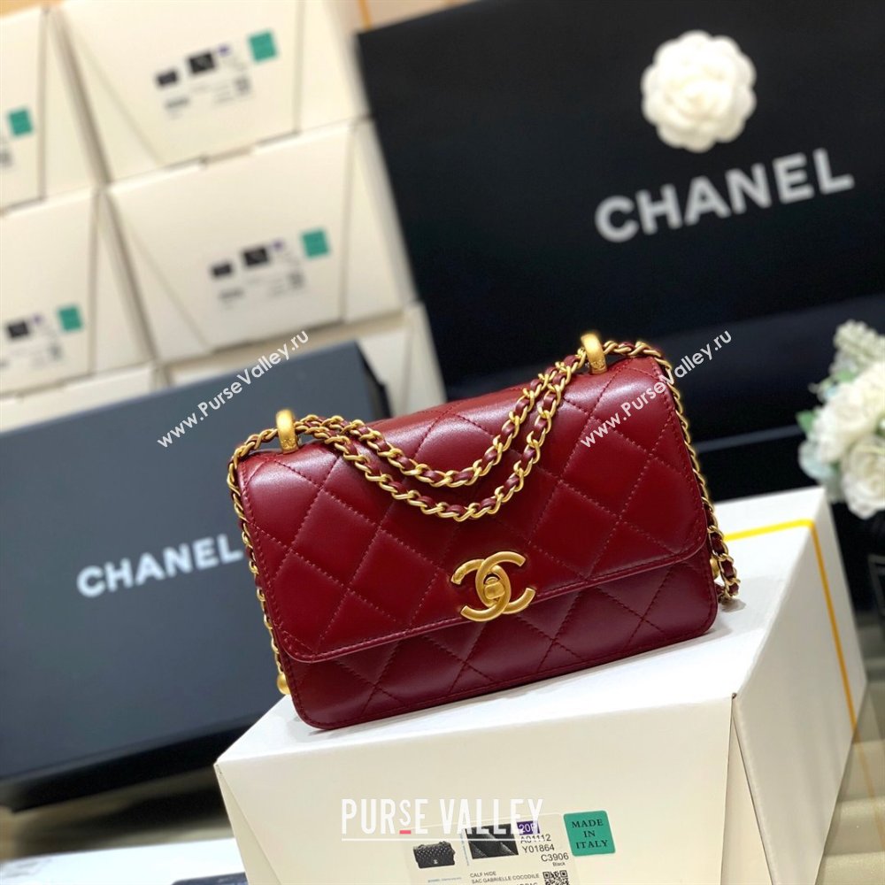 Chanel Quilted Calfskin Mini Flap Bag with Adjustable Strap AS2615 Burgundy 2024 TOP Quality (SHUNY-24091213)