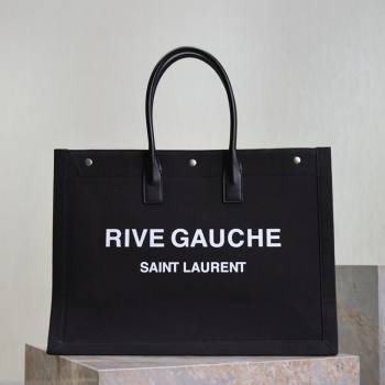 Saint Laurent Rive Gauche Large Tote bag in Linen and Cotton Black 2026 509415 (MHUI-260403067)