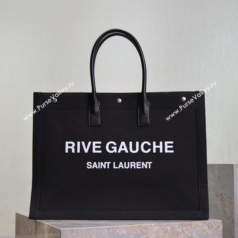 Saint Laurent Rive Gauche Large Tote bag in Linen and Cotton Black 2026 509415 (MHUI-260403067)