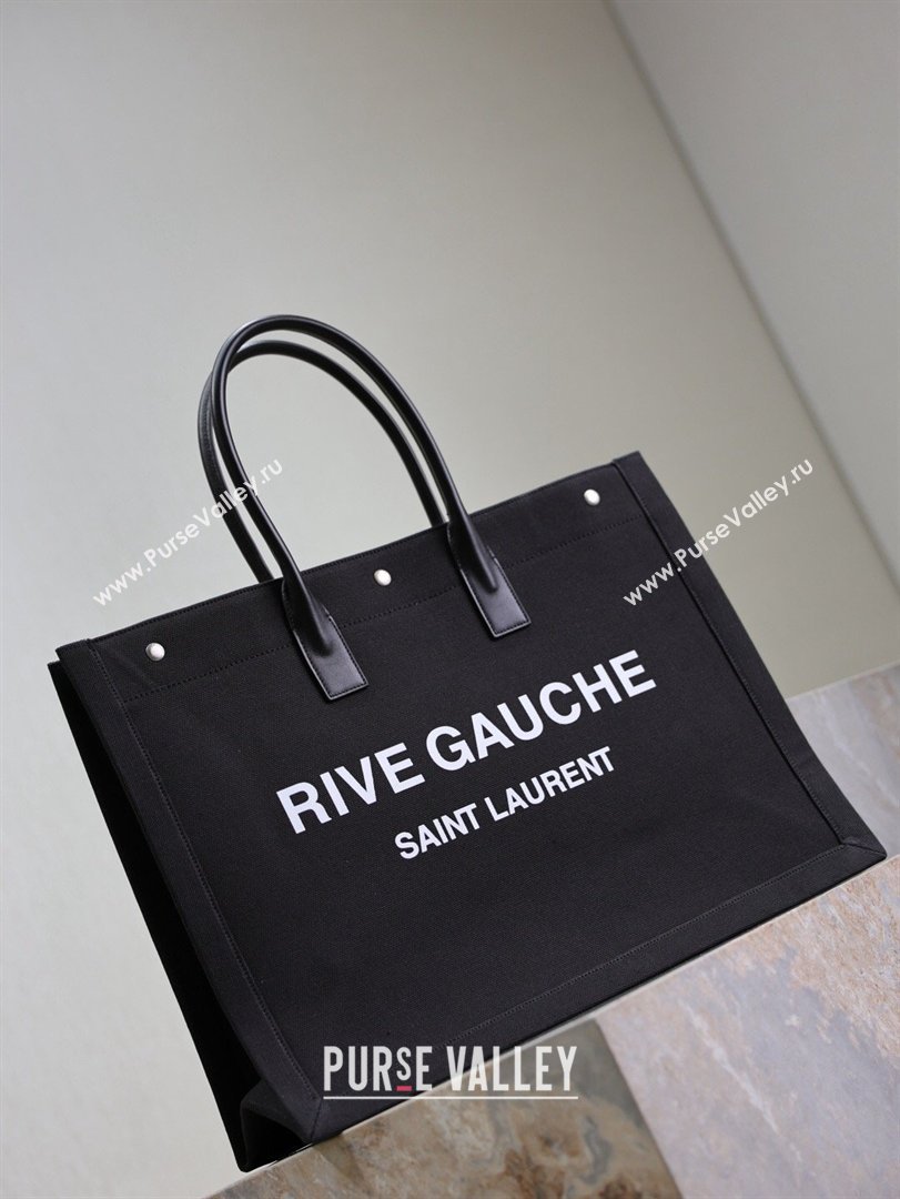 Saint Laurent Rive Gauche Large Tote bag in Linen and Cotton Black 2026 509415 (MHUI-260403067)