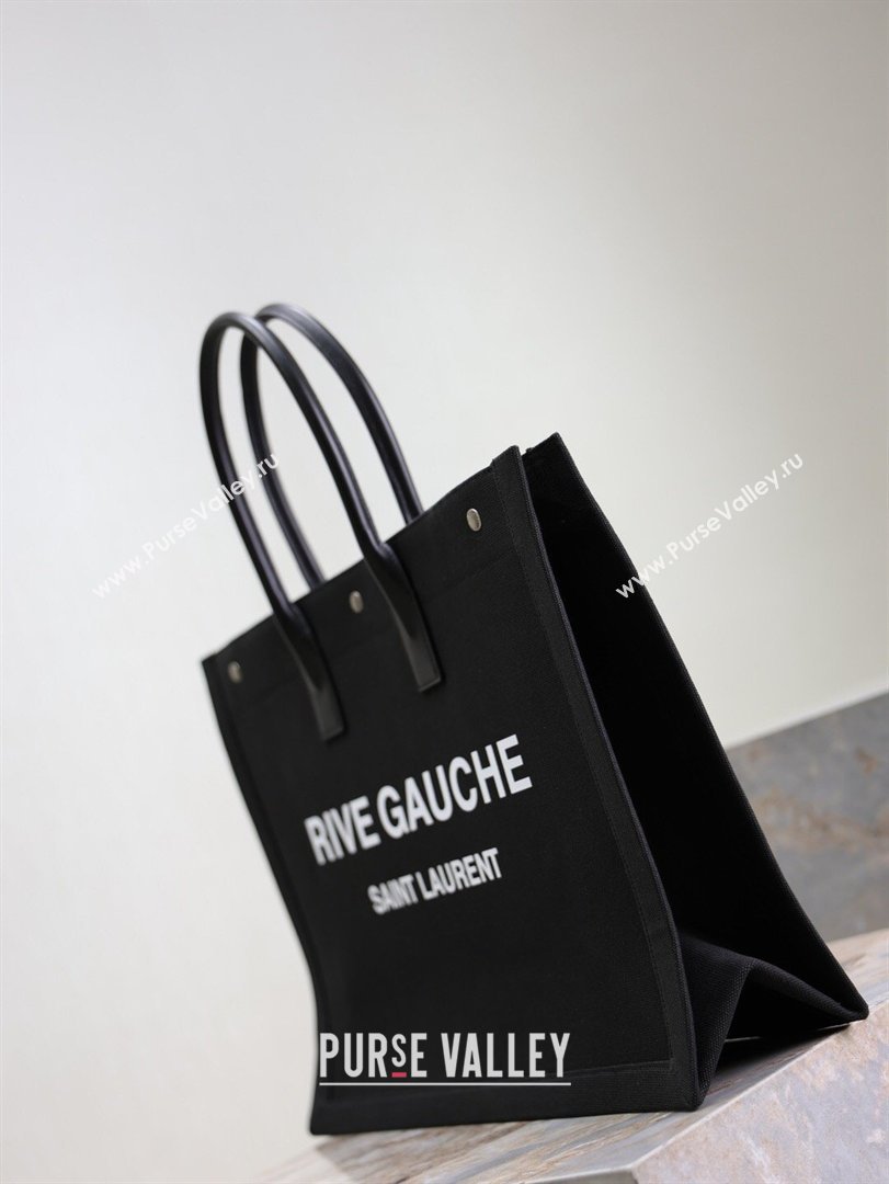 Saint Laurent Rive Gauche Large Tote bag in Linen and Cotton Black 2026 509415 (MHUI-260403067)