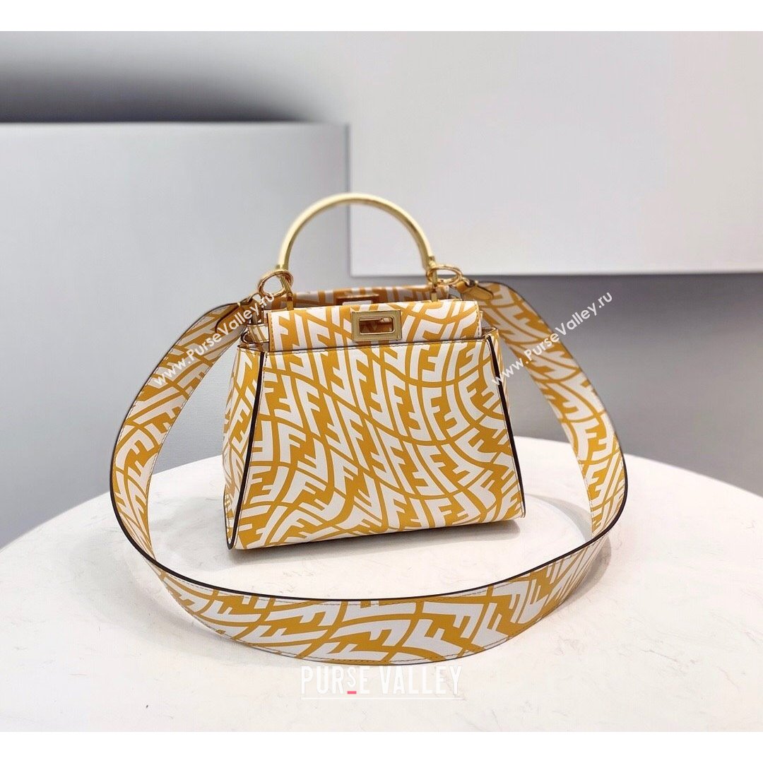 Fendi Peekaboo Mini Bag in FF Vertigo Leather Yellow/White 2021 (CL-21090621)