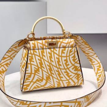 Fendi Peekaboo Mini Bag in FF Vertigo Leather Yellow/White 2021 (CL-21090621)