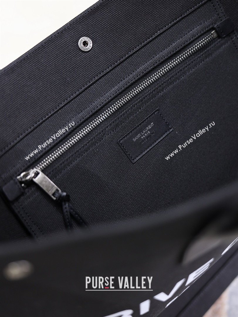 Saint Laurent Rive Gauche Large Tote bag in Linen and Cotton Black 2026 509415 (MHUI-260403067)