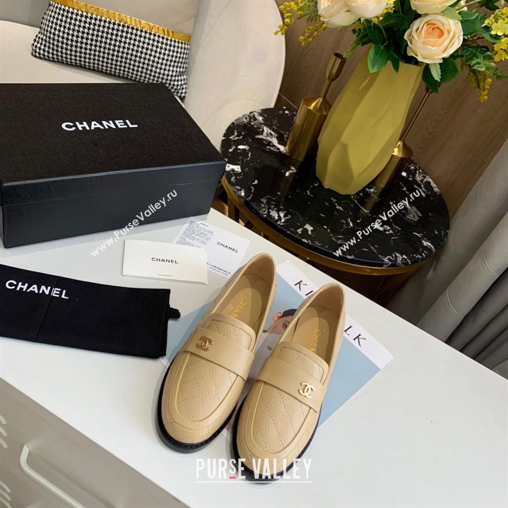Chanel Quilted Lambskin Loafers with CC Band G36436 Apricot 2020 (MD-20111237)
