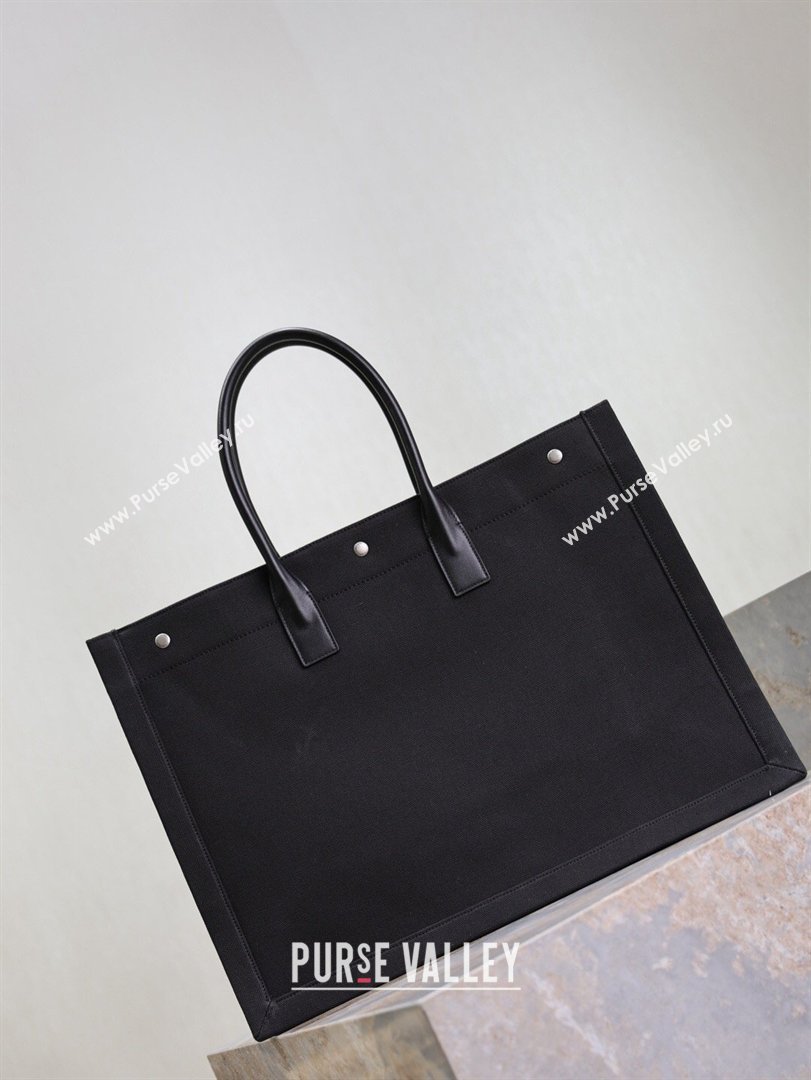 Saint Laurent Rive Gauche Large Tote bag in Linen and Cotton Black 2026 509415 (MHUI-260403067)