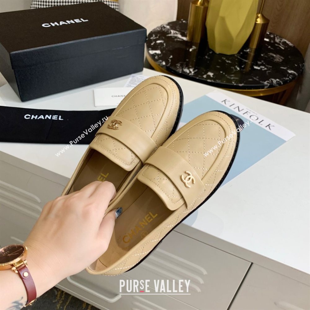 Chanel Quilted Lambskin Loafers with CC Band G36436 Apricot 2020 (MD-20111237)