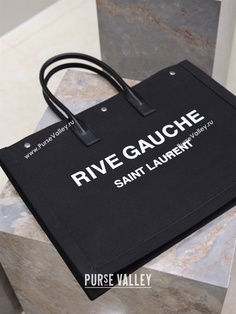 Saint Laurent Rive Gauche Large Tote bag in Linen and Cotton Black 2026 509415 (MHUI-260403067)