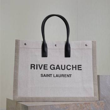 Saint Laurent Rive Gauche Large Tote bag in Linen and Cotton White 2026 509415 (MHUI-260403068)
