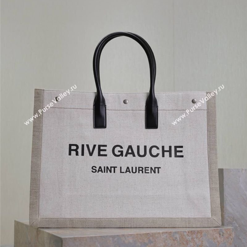 Saint Laurent Rive Gauche Large Tote bag in Linen and Cotton White 2026 509415 (MHUI-260403068)