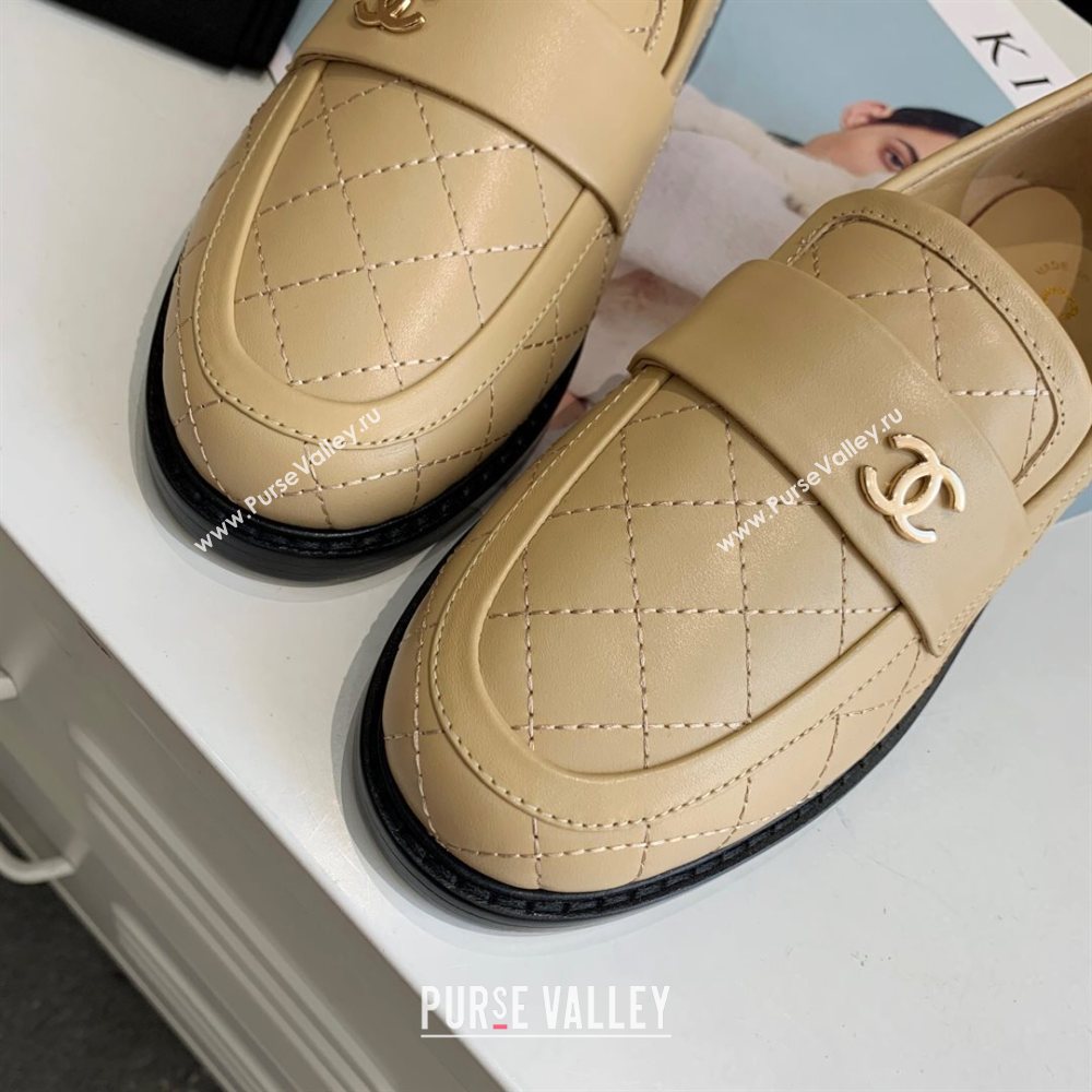 Chanel Quilted Lambskin Loafers with CC Band G36436 Apricot 2020 (MD-20111237)