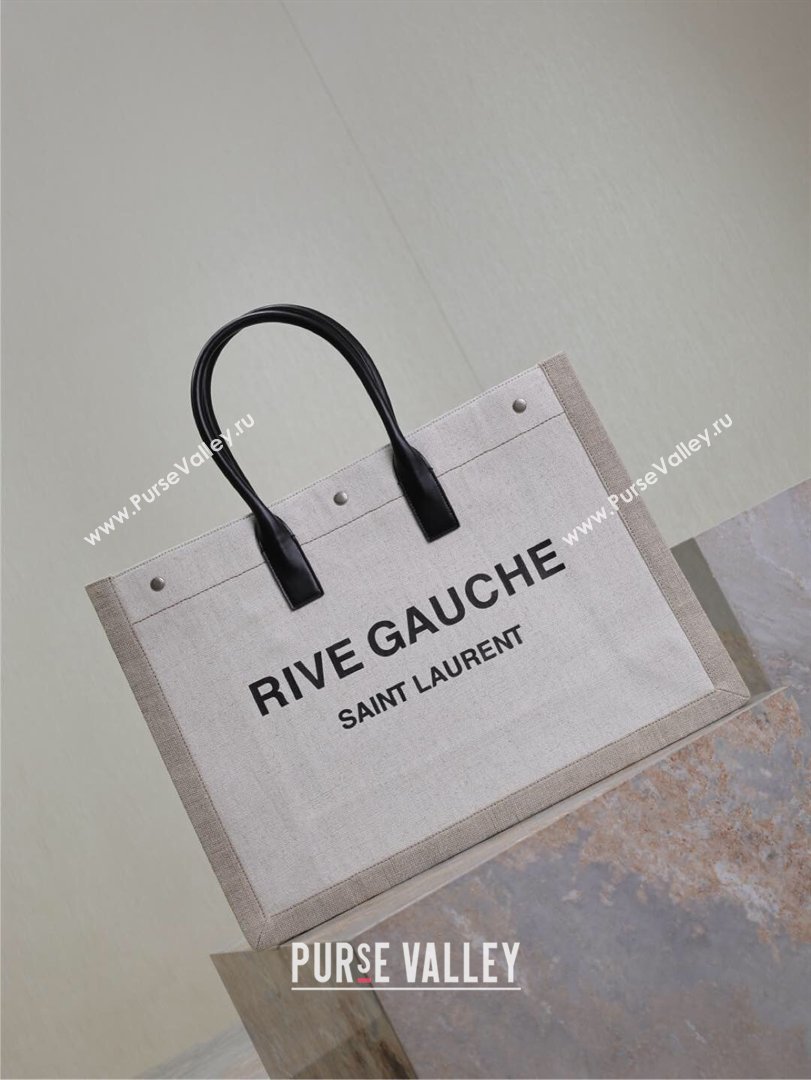 Saint Laurent Rive Gauche Large Tote bag in Linen and Cotton White 2026 509415 (MHUI-260403068)