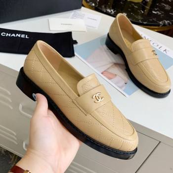 Chanel Quilted Lambskin Loafers with CC Band G36436 Apricot 2020 (MD-20111237)