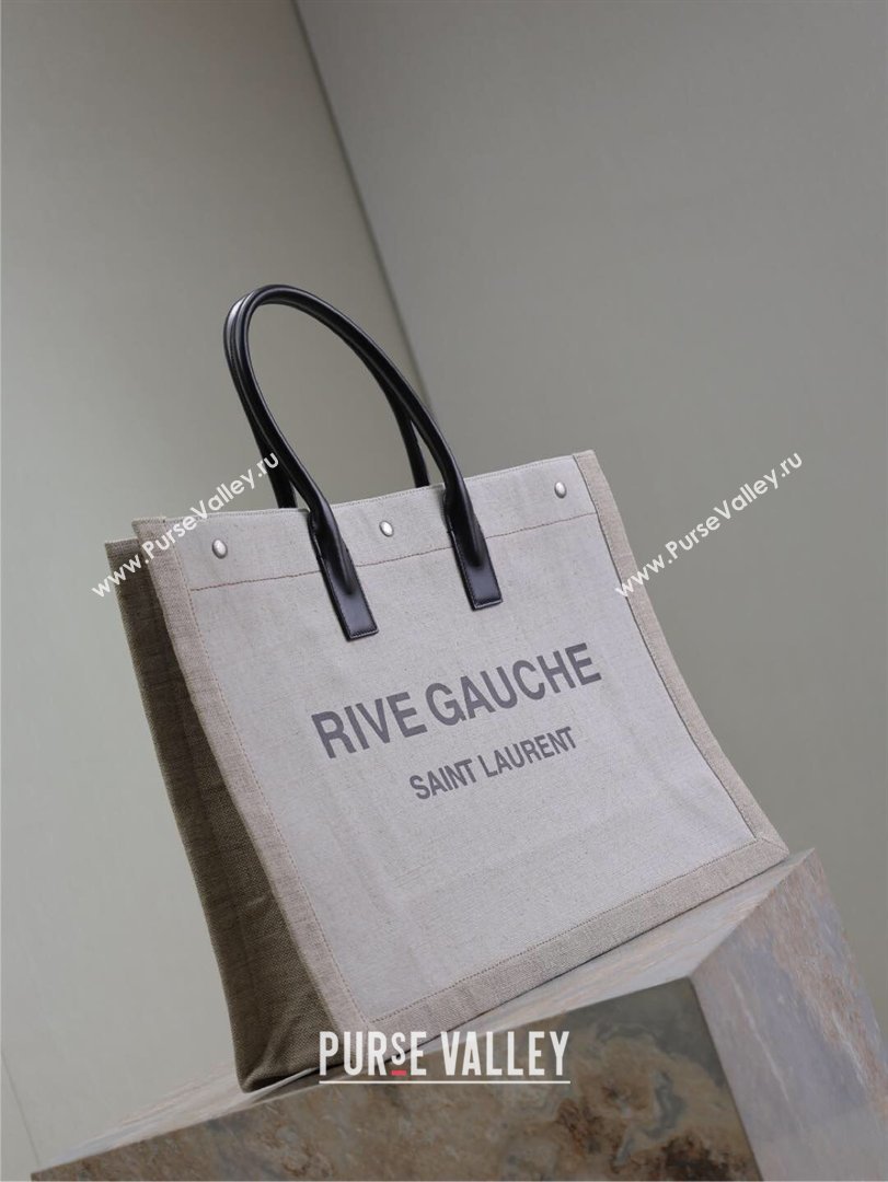 Saint Laurent Rive Gauche Large Tote bag in Linen and Cotton White 2026 509415 (MHUI-260403068)