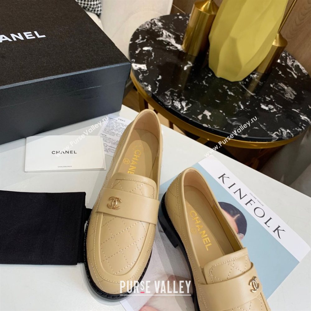 Chanel Quilted Lambskin Loafers with CC Band G36436 Apricot 2020 (MD-20111237)