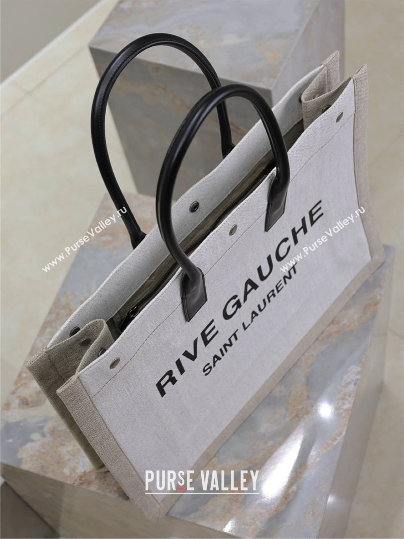 Saint Laurent Rive Gauche Large Tote bag in Linen and Cotton White 2026 509415 (MHUI-260403068)
