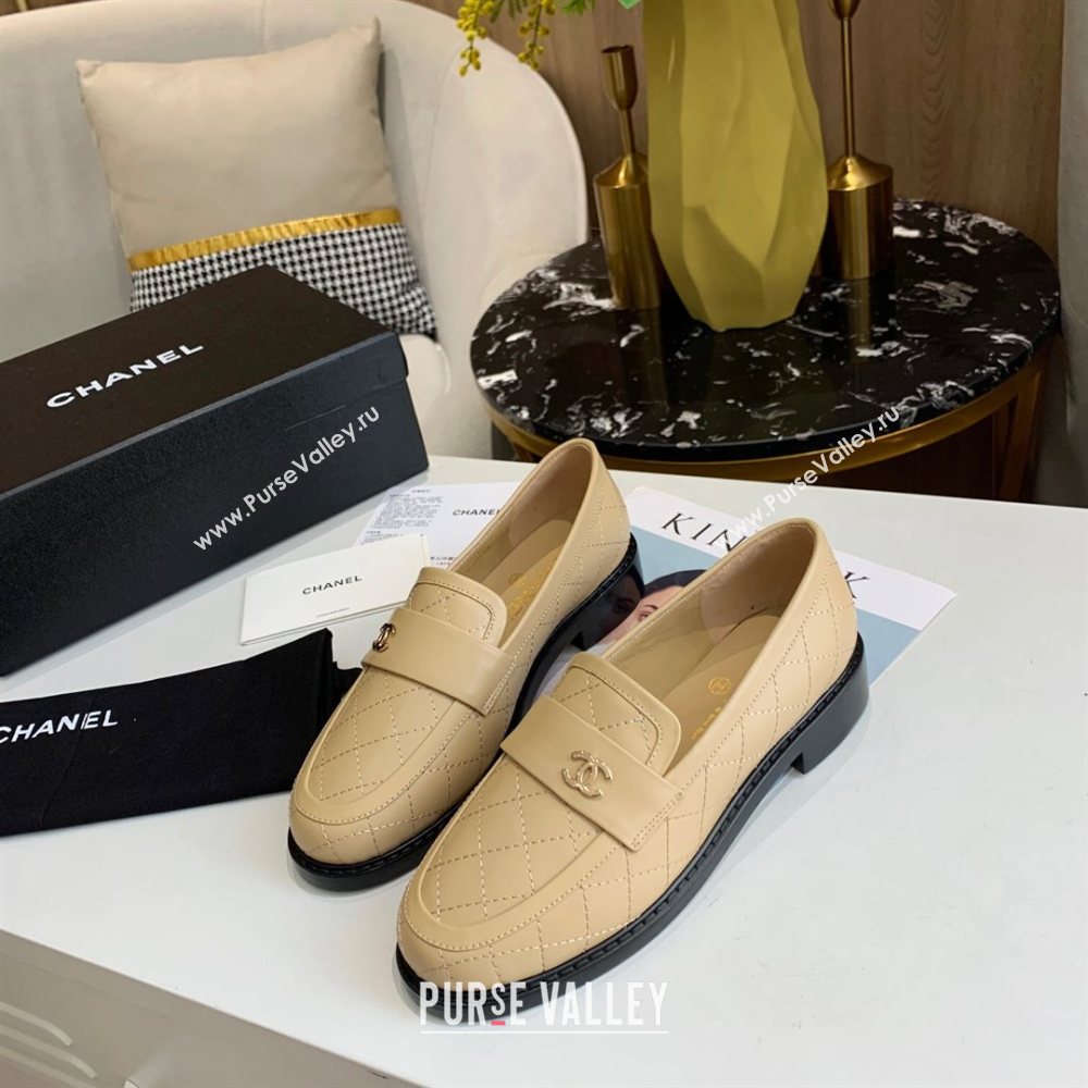 Chanel Quilted Lambskin Loafers with CC Band G36436 Apricot 2020 (MD-20111237)