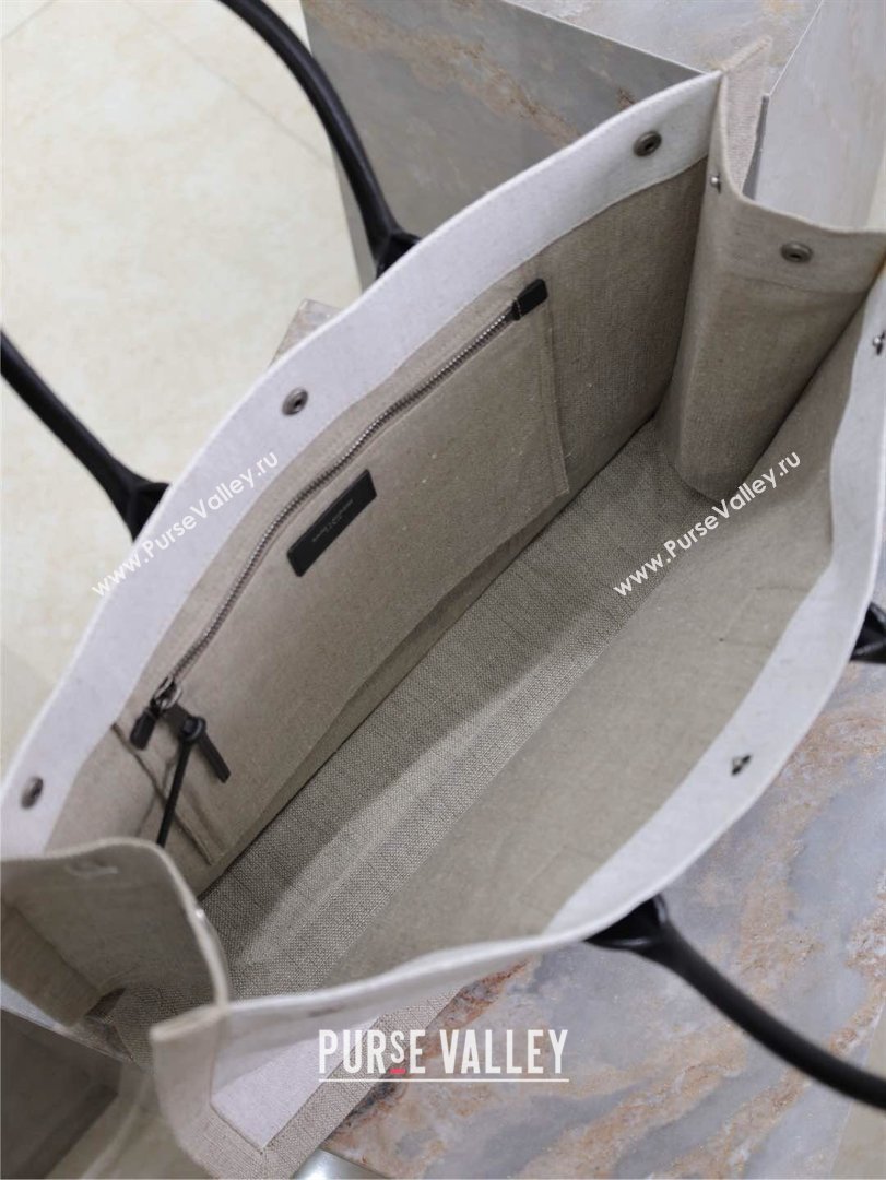 Saint Laurent Rive Gauche Large Tote bag in Linen and Cotton White 2026 509415 (MHUI-260403068)
