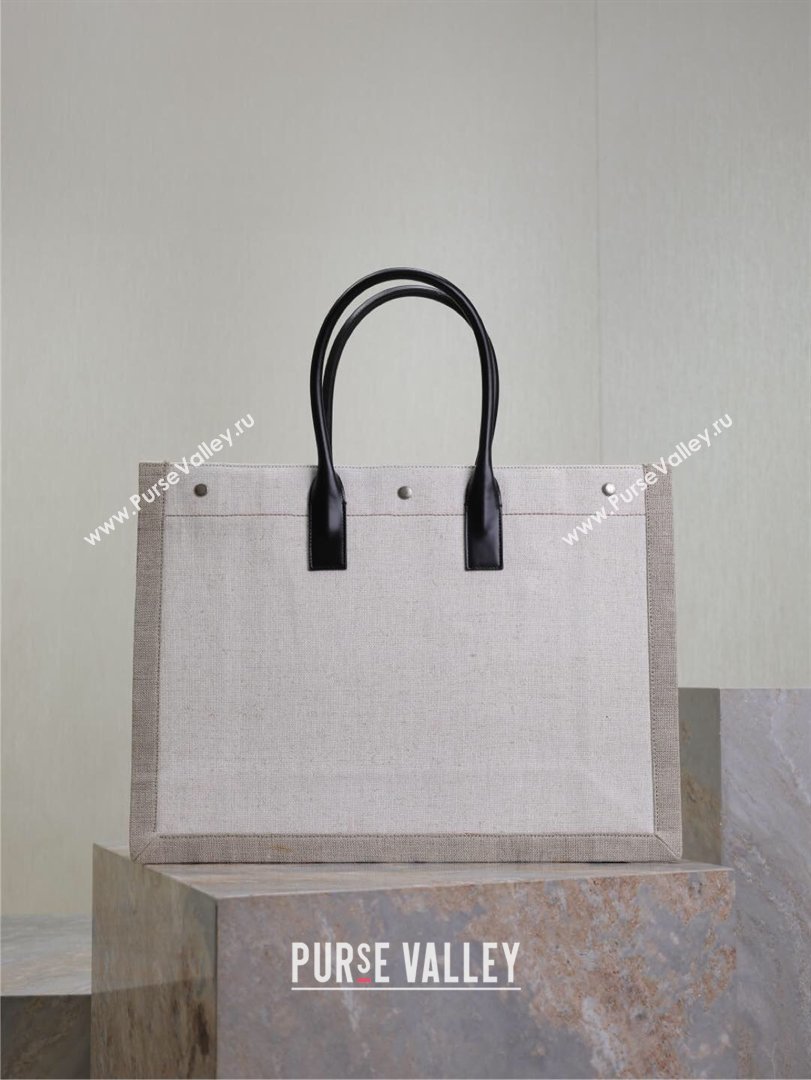 Saint Laurent Rive Gauche Large Tote bag in Linen and Cotton White 2026 509415 (MHUI-260403068)