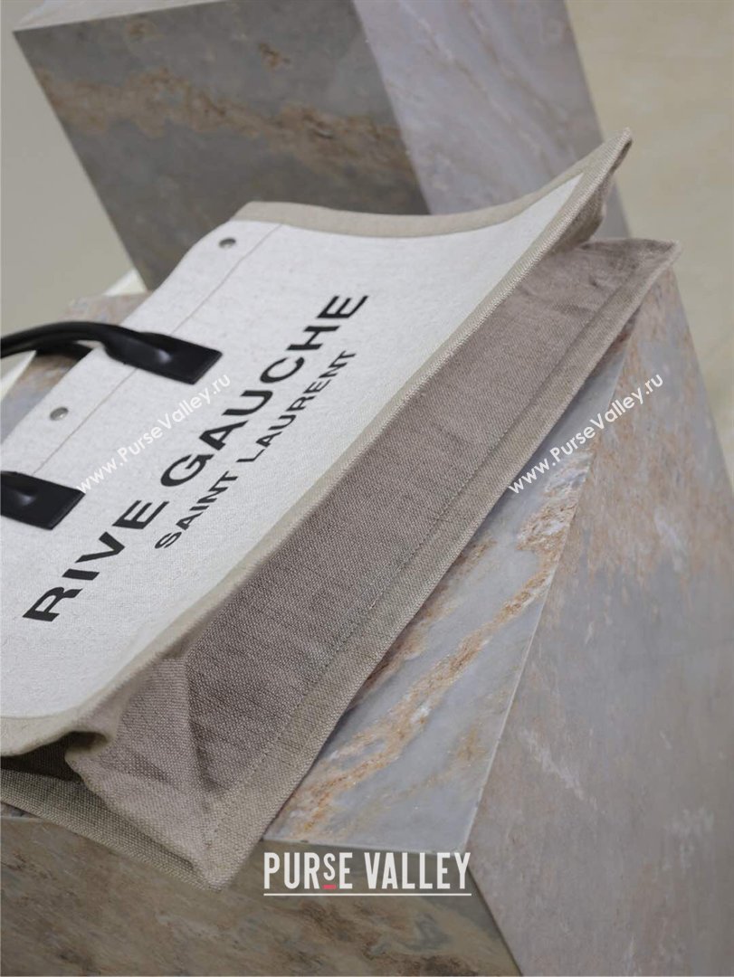 Saint Laurent Rive Gauche Large Tote bag in Linen and Cotton White 2026 509415 (MHUI-260403068)