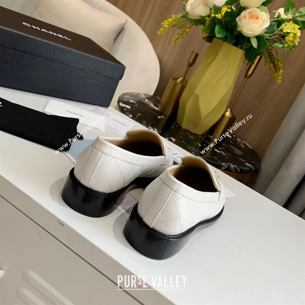 Chanel Quilted Lambskin Loafers with CC Band G36436 White 2020 (MD-20111236)