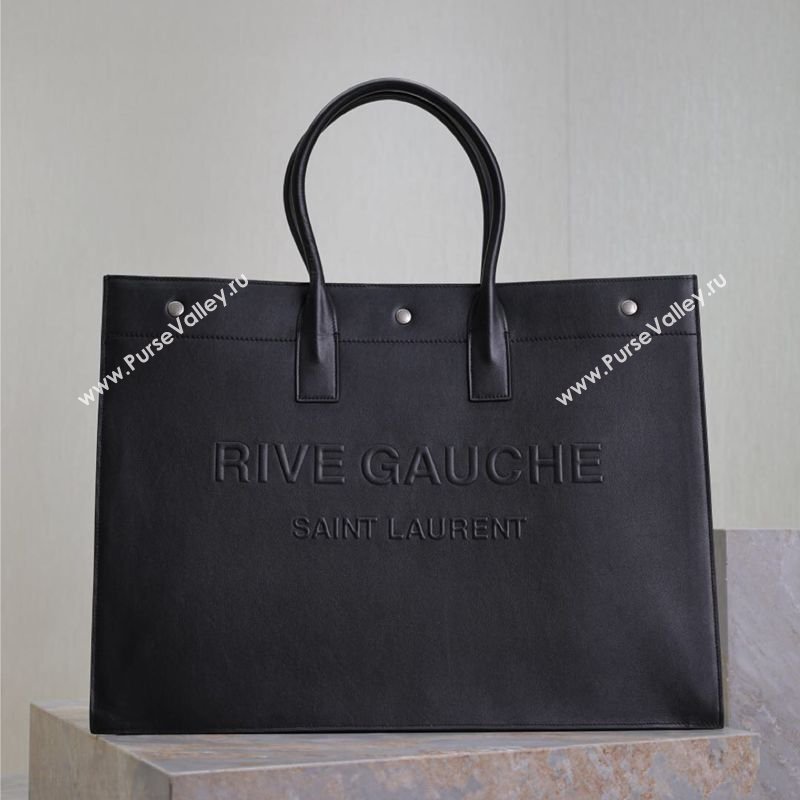 Saint Laurent Rive Gauche Large Tote bag in Calfskin Leather Black 2026 509415 (MHUI-260403069)