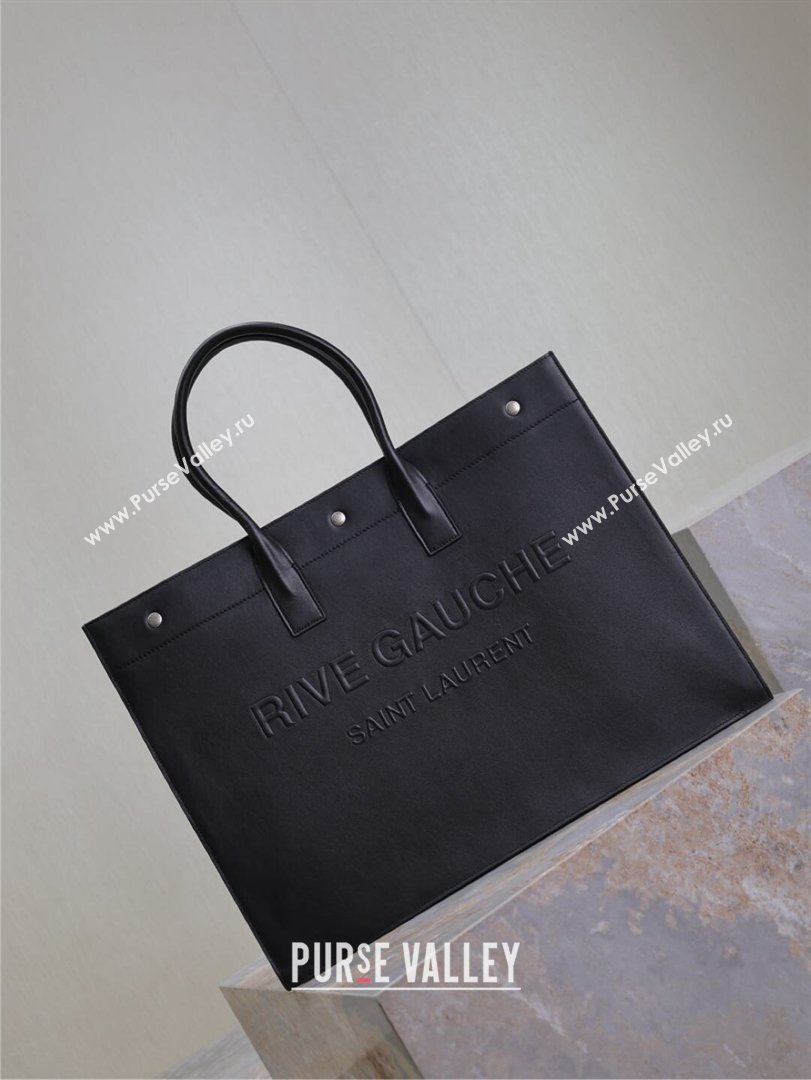 Saint Laurent Rive Gauche Large Tote bag in Calfskin Leather Black 2026 509415 (MHUI-260403069)