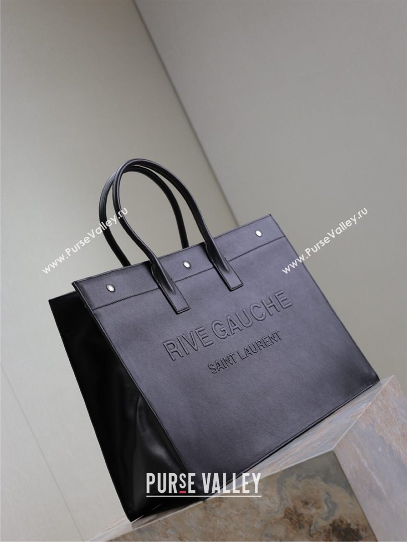 Saint Laurent Rive Gauche Large Tote bag in Calfskin Leather Black 2026 509415 (MHUI-260403069)