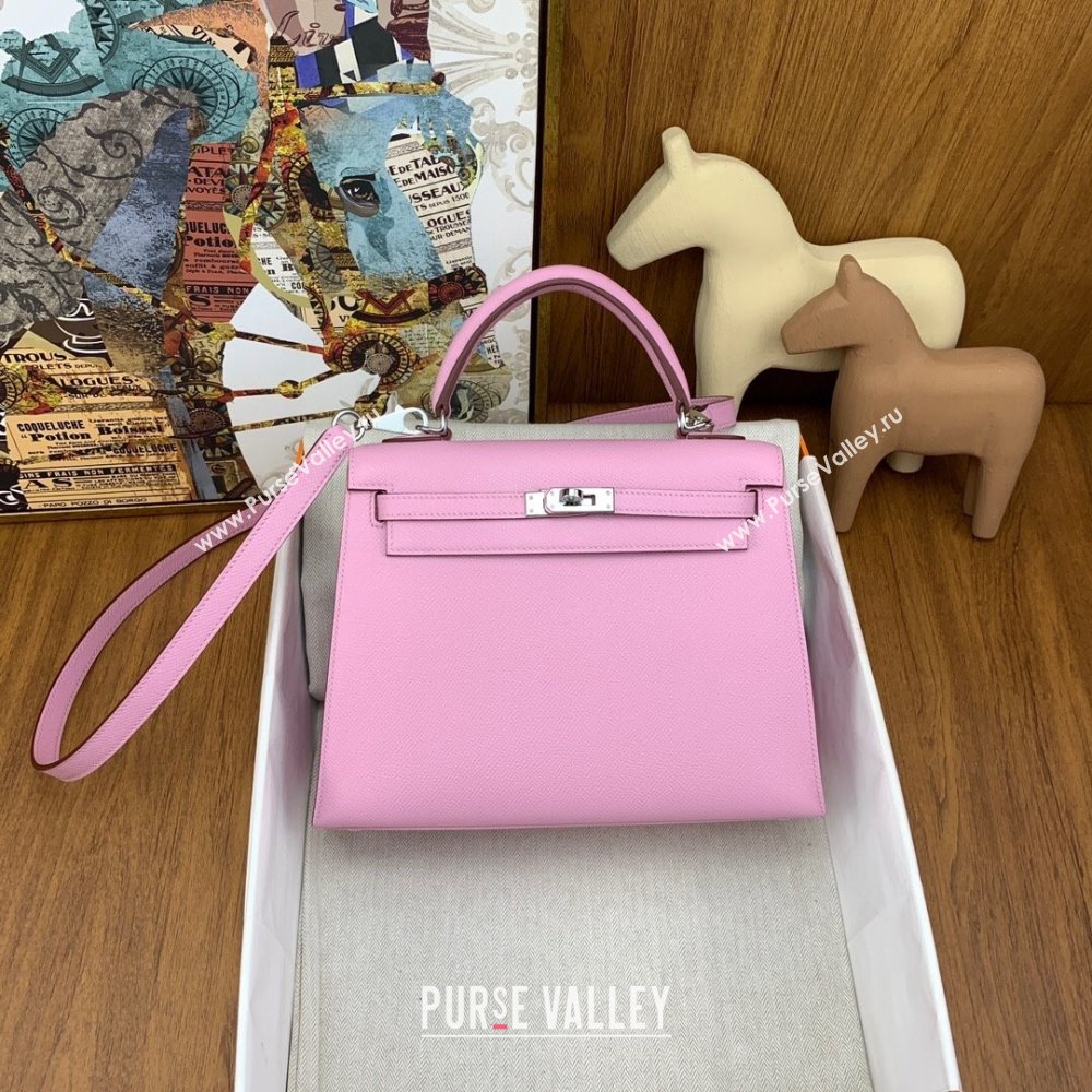 Hermes Kelly 25/28cm Bag in Original Epsom Leather Malva Violet/Silver 2024(Handmade) (M-24022007)