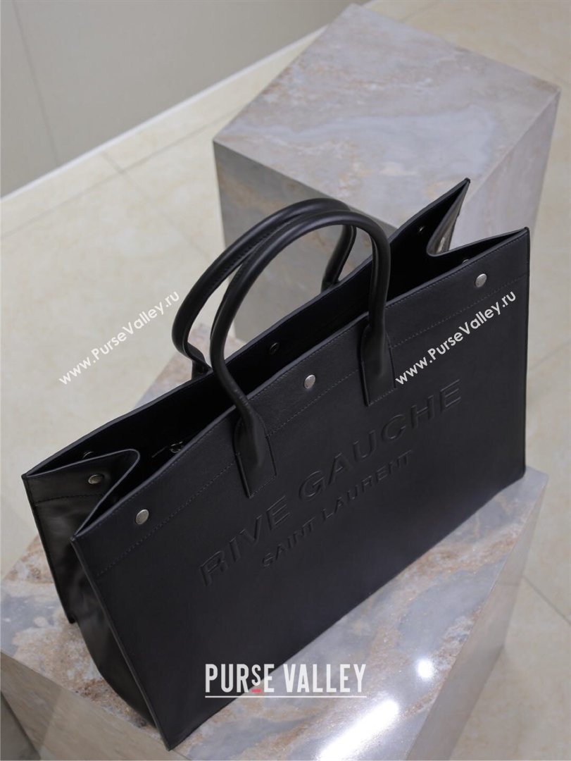Saint Laurent Rive Gauche Large Tote bag in Calfskin Leather Black 2026 509415 (MHUI-260403069)