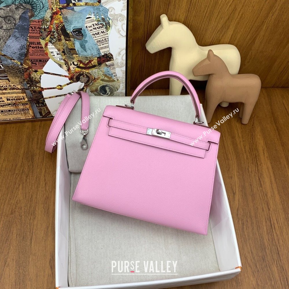 Hermes Kelly 25/28cm Bag in Original Epsom Leather Malva Violet/Silver 2024(Handmade) (M-24022007)