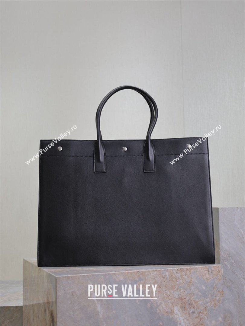 Saint Laurent Rive Gauche Large Tote bag in Calfskin Leather Black 2026 509415 (MHUI-260403069)