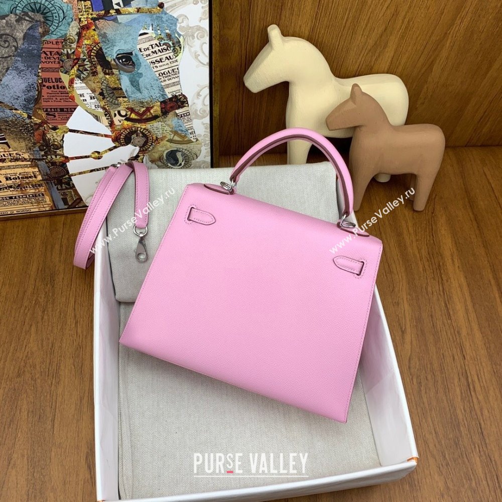 Hermes Kelly 25/28cm Bag in Original Epsom Leather Malva Violet/Silver 2024(Handmade) (M-24022007)