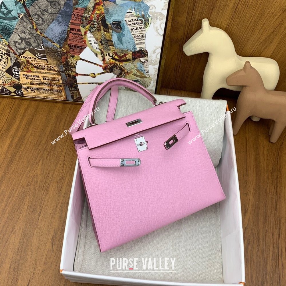 Hermes Kelly 25/28cm Bag in Original Epsom Leather Malva Violet/Silver 2024(Handmade) (M-24022007)