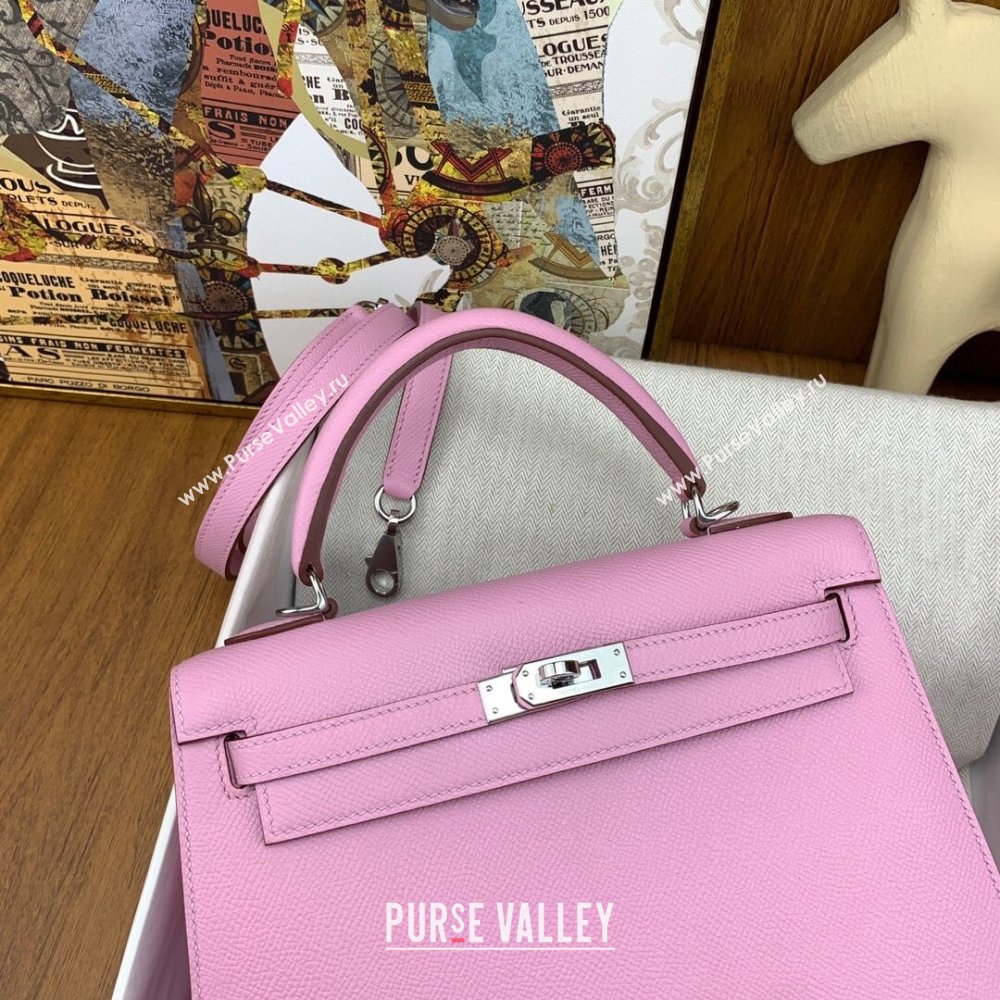 Hermes Kelly 25/28cm Bag in Original Epsom Leather Malva Violet/Silver 2024(Handmade) (M-24022007)