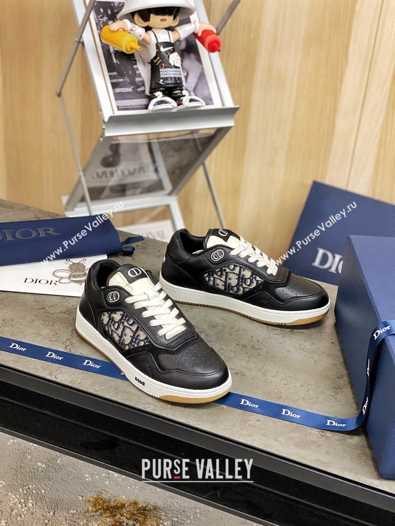 Dior B27 Low-Top Sneakers in Black Calfskin and Beige Oblique Canvas 2020 (For Women and Men) (MD-20120339)