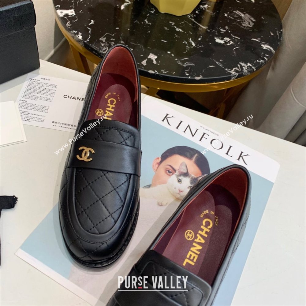 Chanel Quilted Lambskin Loafers with CC Band G36436 Black 2020 (MD-20111235)