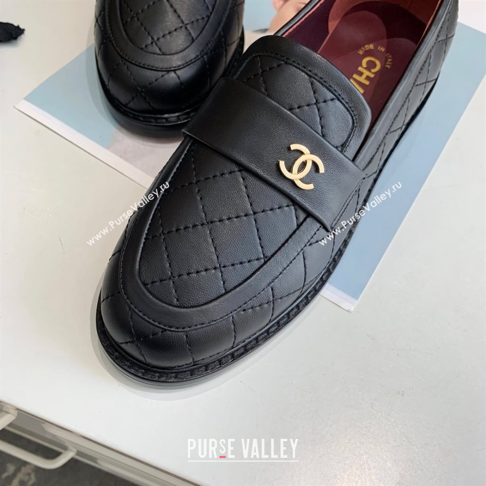 Chanel Quilted Lambskin Loafers with CC Band G36436 Black 2020 (MD-20111235)