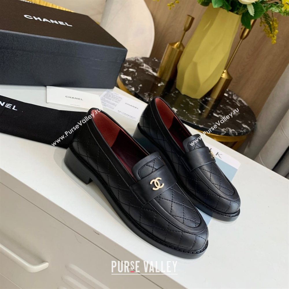 Chanel Quilted Lambskin Loafers with CC Band G36436 Black 2020 (MD-20111235)