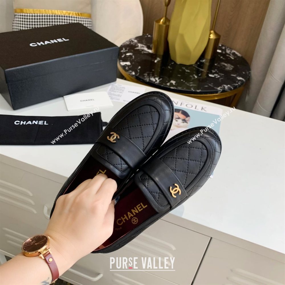 Chanel Quilted Lambskin Loafers with CC Band G36436 Black 2020 (MD-20111235)