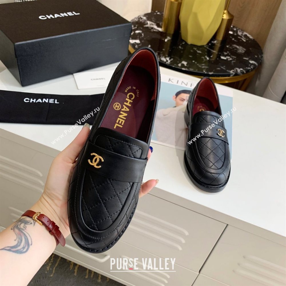 Chanel Quilted Lambskin Loafers with CC Band G36436 Black 2020 (MD-20111235)