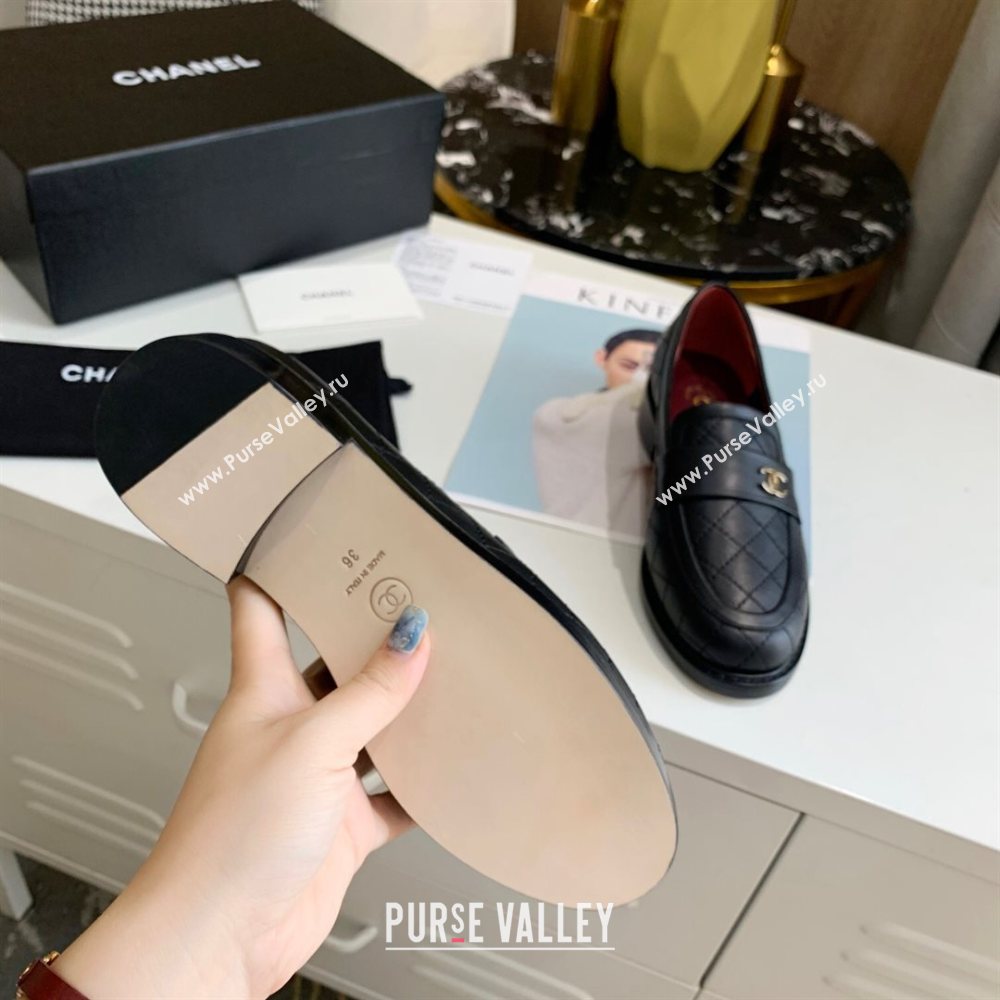 Chanel Quilted Lambskin Loafers with CC Band G36436 Black 2020 (MD-20111235)