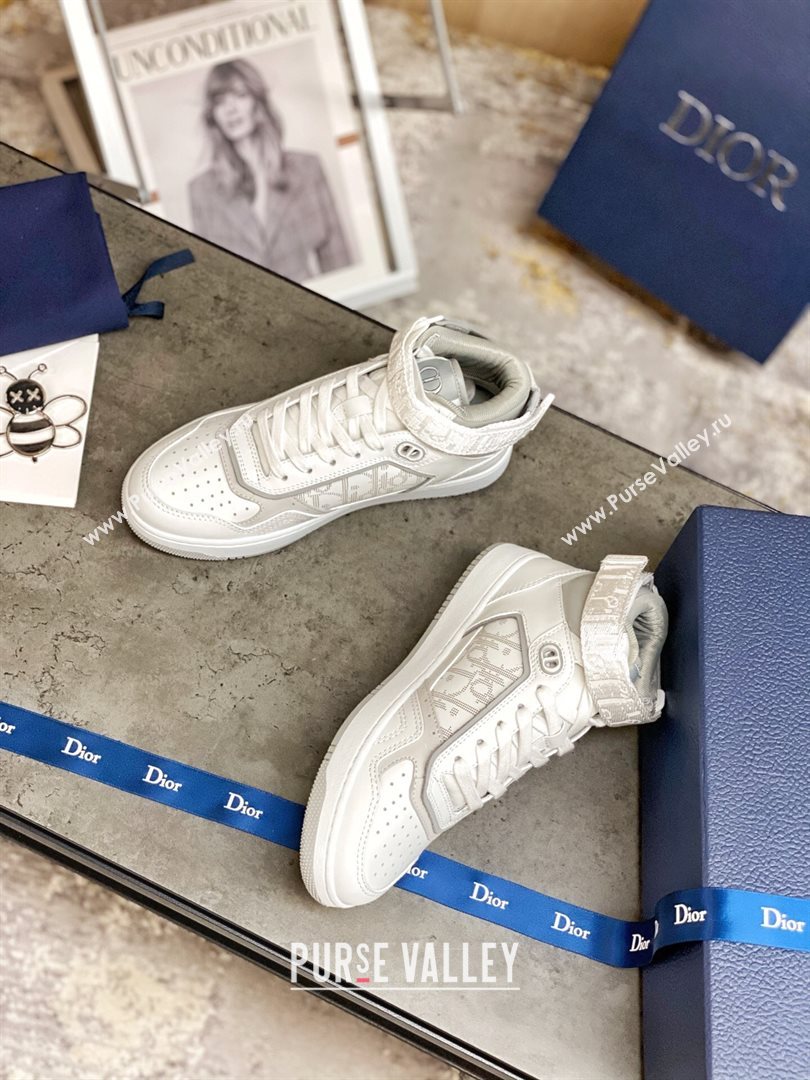 Dior B27 High-Top Sneakers in White and Grey Calfskin 2020 (For Women and Men) (MD-20120341)